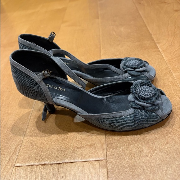 gretaflora Shoes - GretaFlora tango dance ballroom leather peep toe shoes gray  flower 8